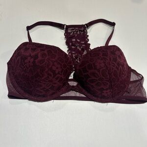 burgundy racerback lace bra Victoria's Secret Very Sexy pushup front closure 36B